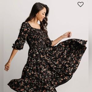 Baltic Born | Marta Smocked MIDI Dress - Black & Floral